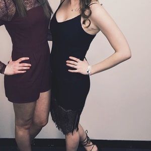 Black lace mid length dress